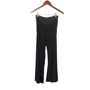 Anthropology Band of Gypsies Black Viscose Flare Pants Embroidered Waist